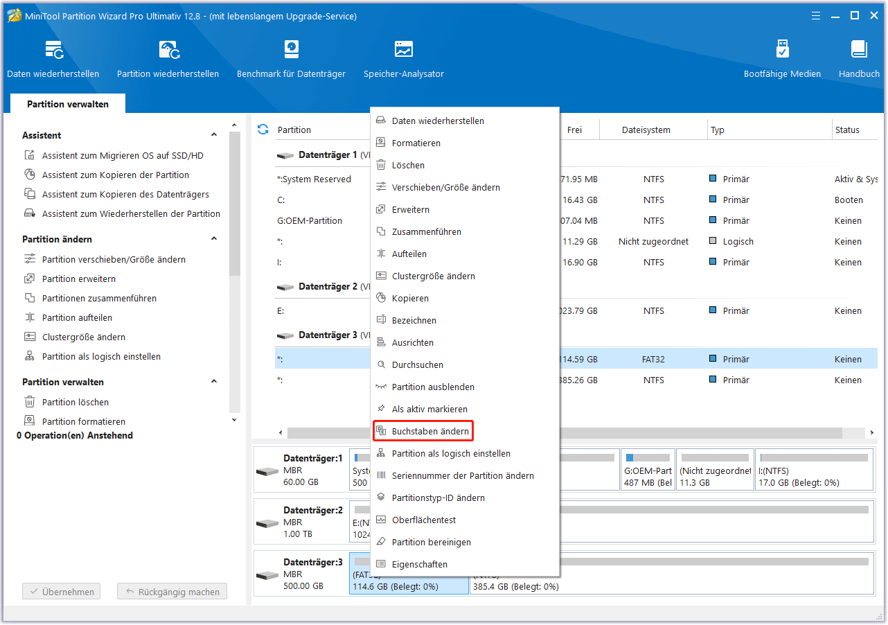 Wählen Sie Buchstaben ändern