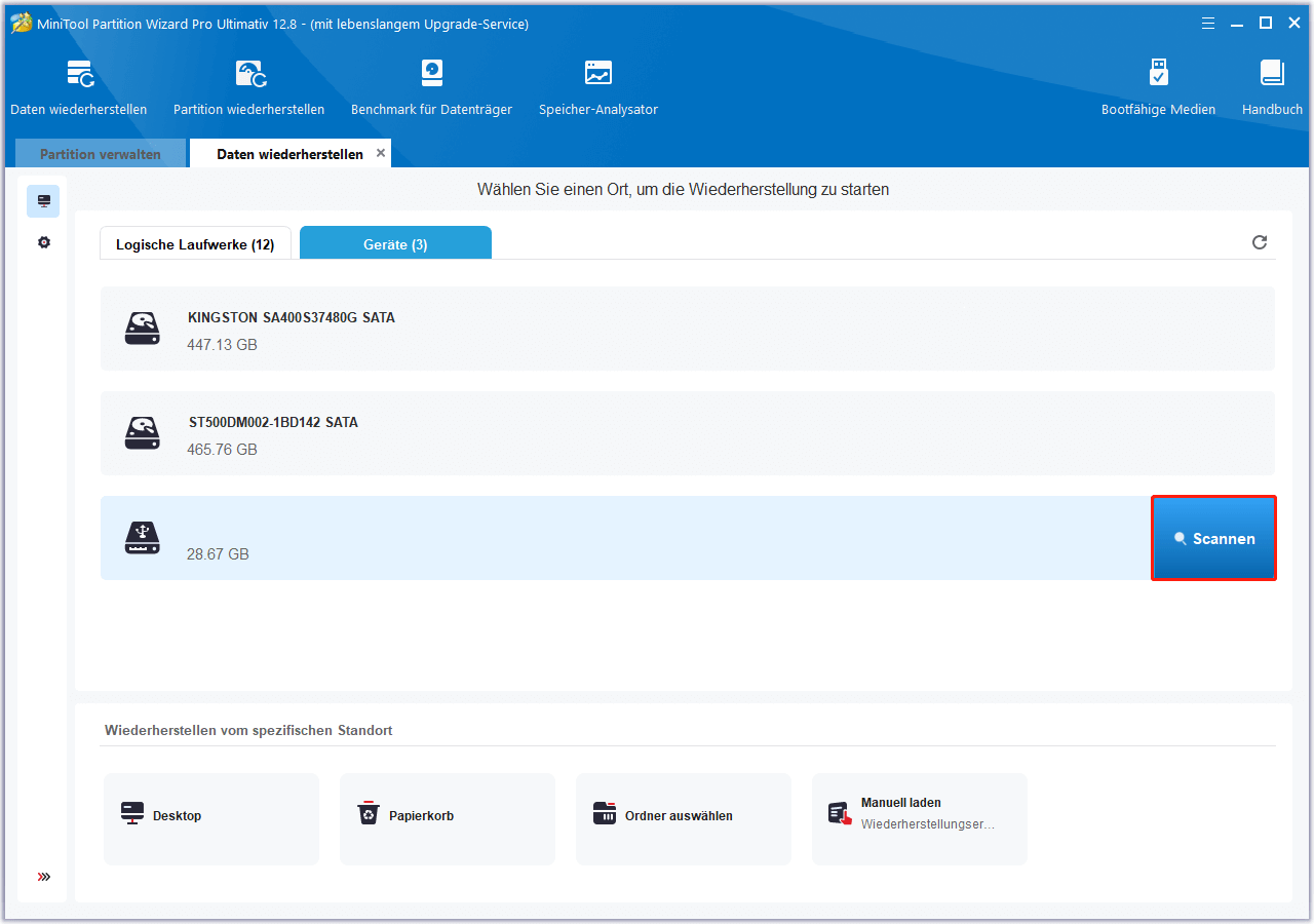 Scannen der SD-Karte der Panasonic-Kamera