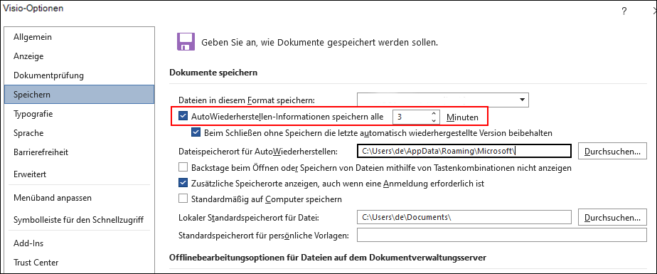 Legen Sie die Speichern-Einstellung fest