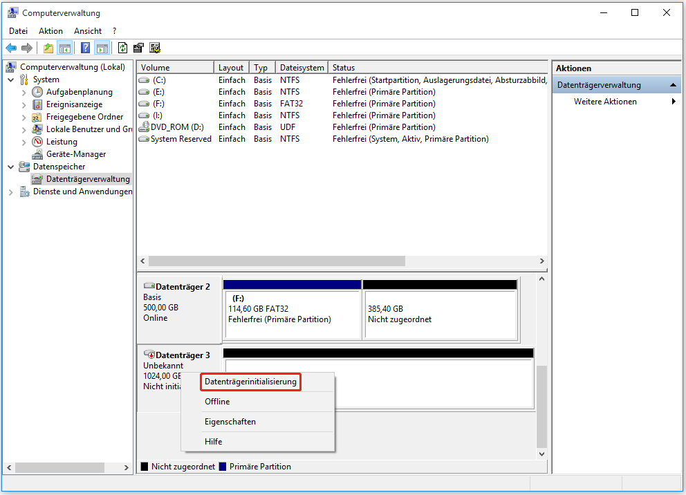Klicken Sie auf Datenträger initialisieren