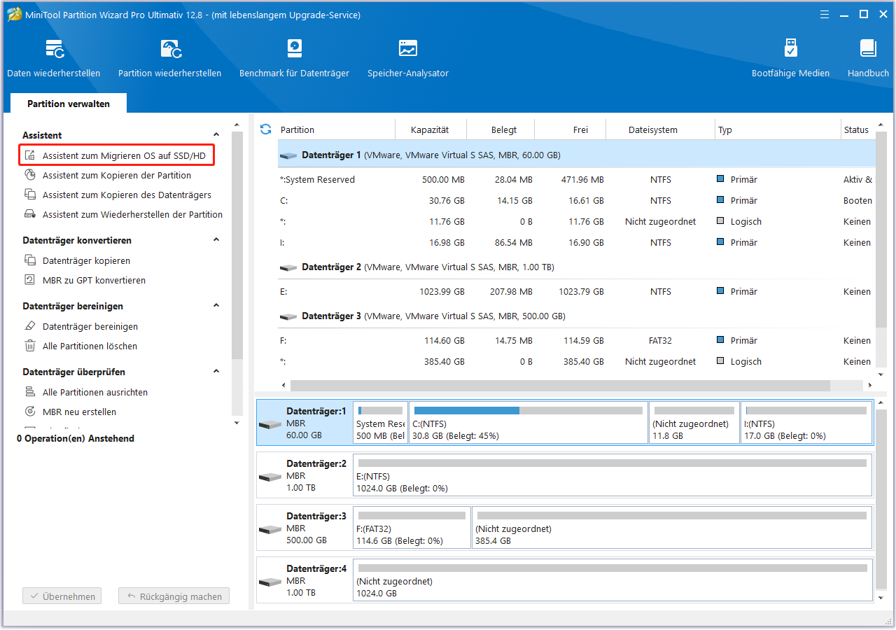 Klicken Sie auf Assistent zum Migrieren OS auf SSD/HD