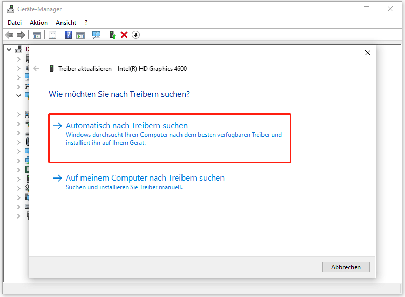 Klicken Sie auf Automatisch nach Treibern suchen