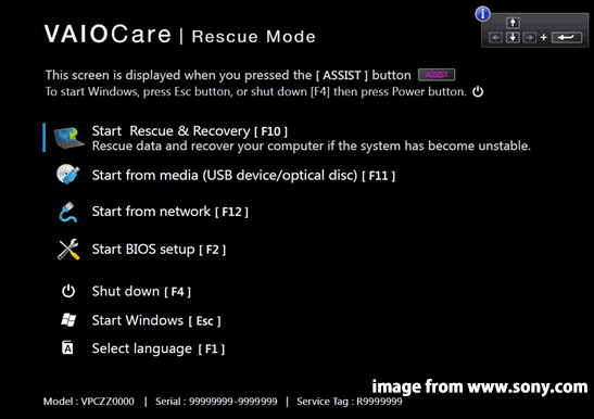 VAIO Care Rescue Mode