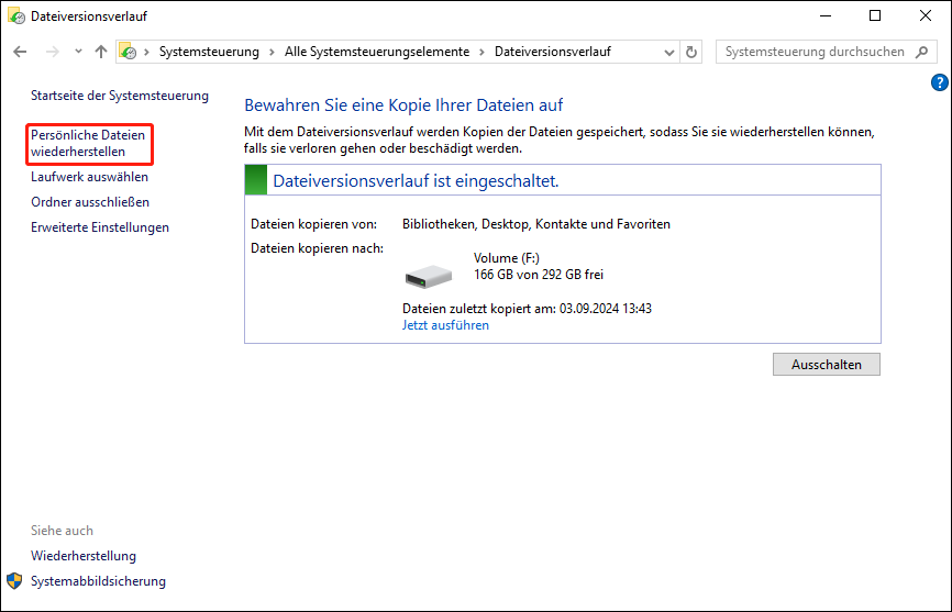 Wählen Sie Persönliche Dateien wiederherstellen aus