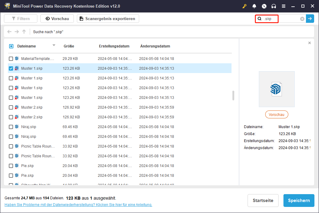 Verwenden Sie die Suchfunktion, um SKP-Dateien zu finden