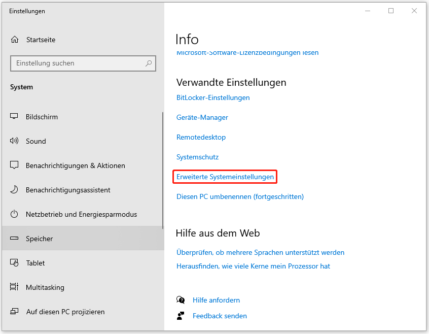 Erweiterte Systemeinstellungen