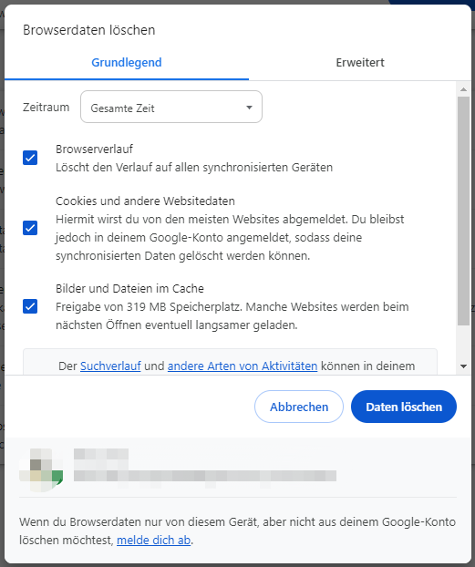 Google Browserdaten löschen