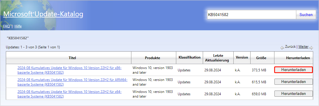 KB5041582 über den Microsoft Update-Katalog herunterladen
