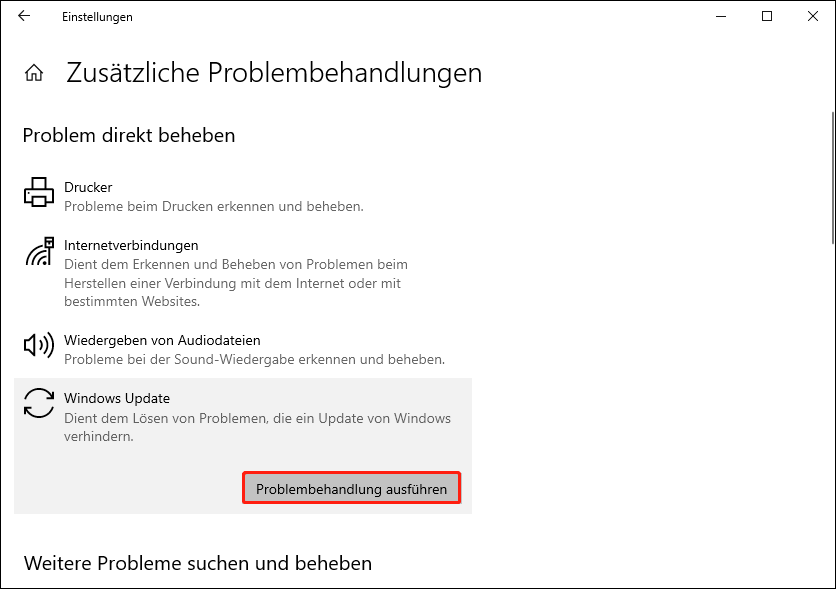 Klicken Sie auf Problembehandlung ausführen