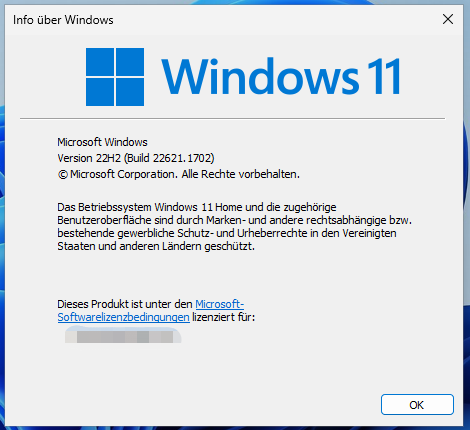 winver in die Windows-Suche eingeben