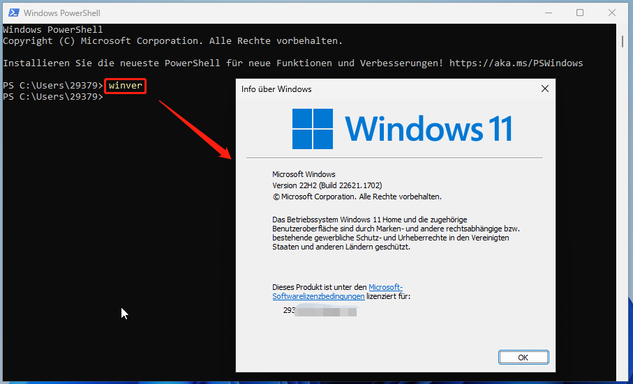 winver in PowerShell eingeben