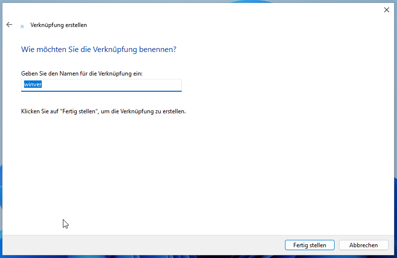 Verknüpfung winver erstellen