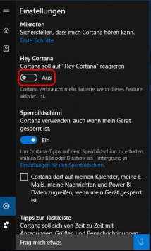 Die Einstellung von Cortana