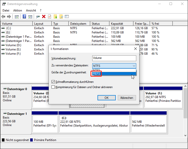 Partition in der Datenträgerverwaltung formatieren