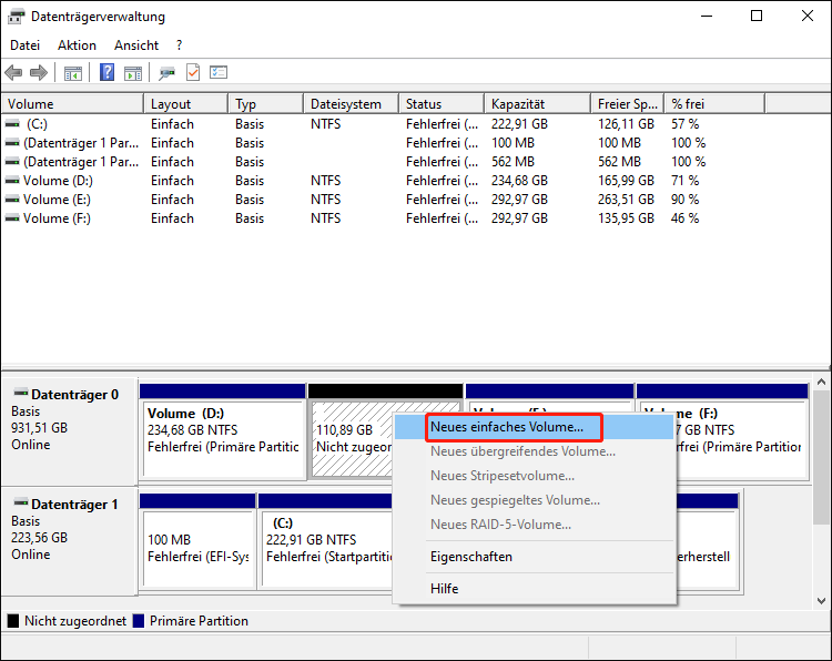 Wählen Sie Neues einfaches Volume aus