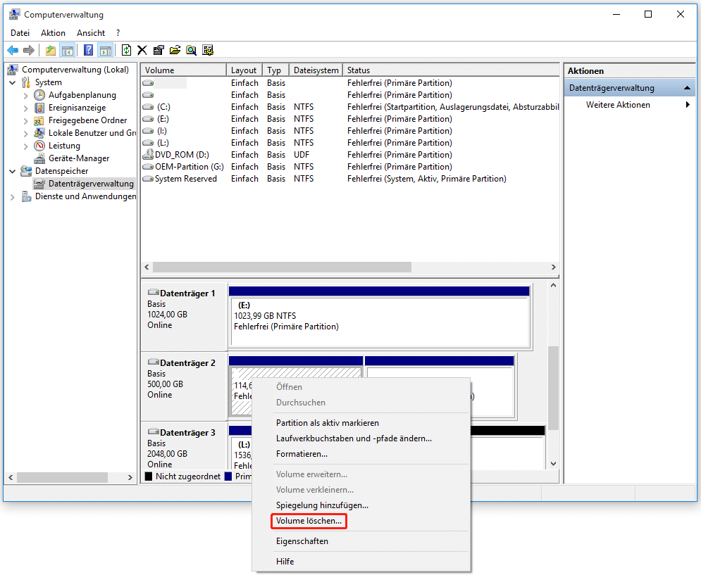 Ext4-Partition mit der Datenträgerverwaltung löschen