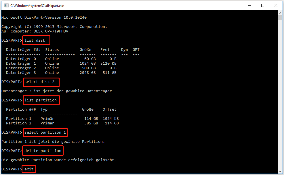 Ext4-Partition mit DiskPart löschen