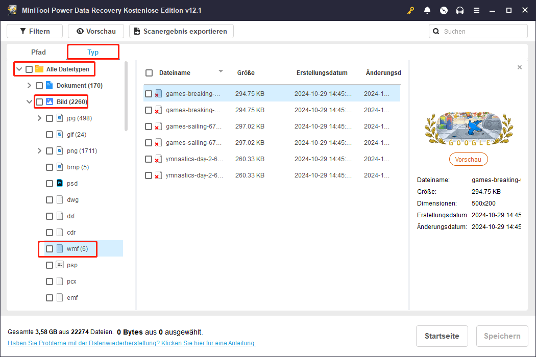 Wechseln Sie zum Typ-Tab