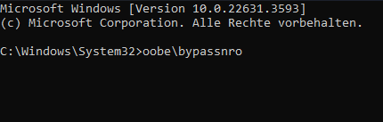 Geben Sie den Befehl oobe\bypassnro ein