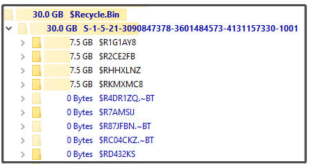 Der Ordner $Recycle.Bin nimmt viel Platz weg