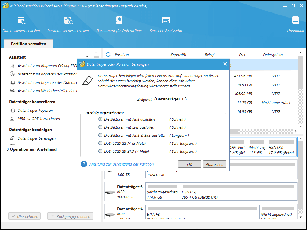 Mit Partition Magic eine Löschmethode auswählen