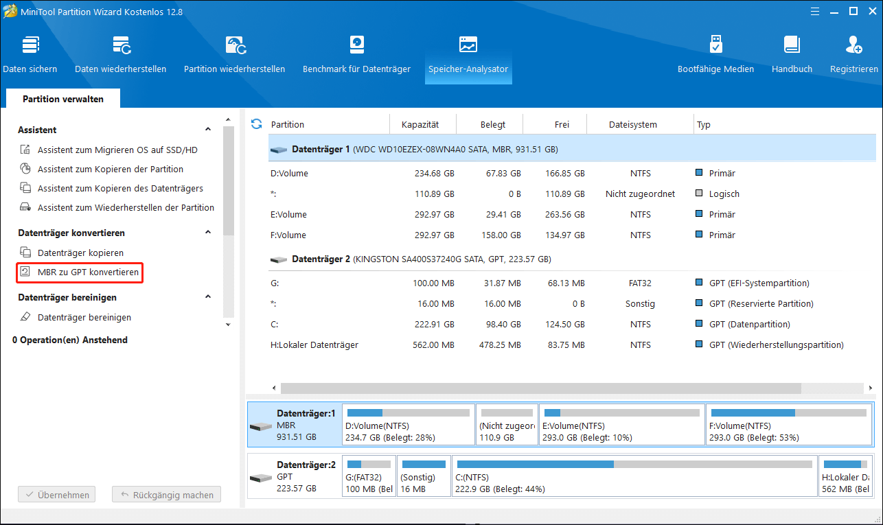 Wählen Sie die Option MBR zu GPT konvertieren