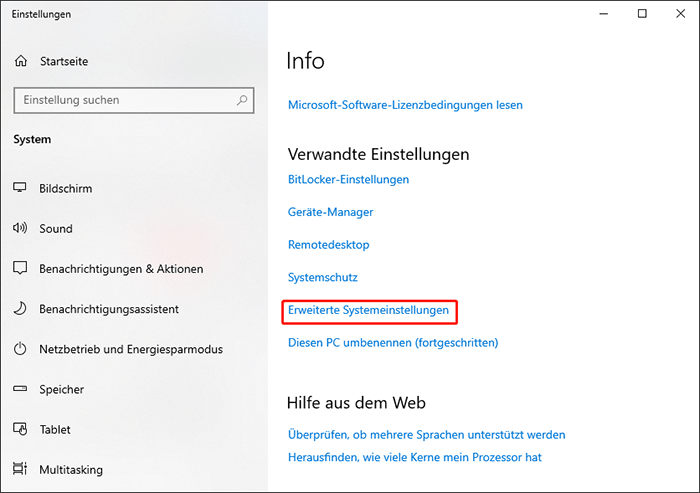 Klicken Sie auf Erweiterte Systemeinstellungen