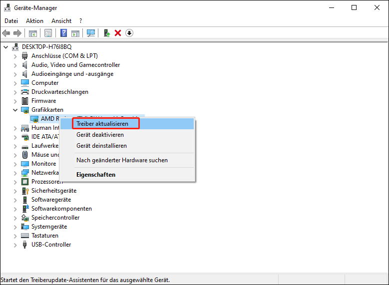 Wählen Sie die Option Treiber aktualisieren