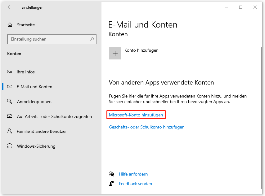 Microsoft-Konto hinzufügen