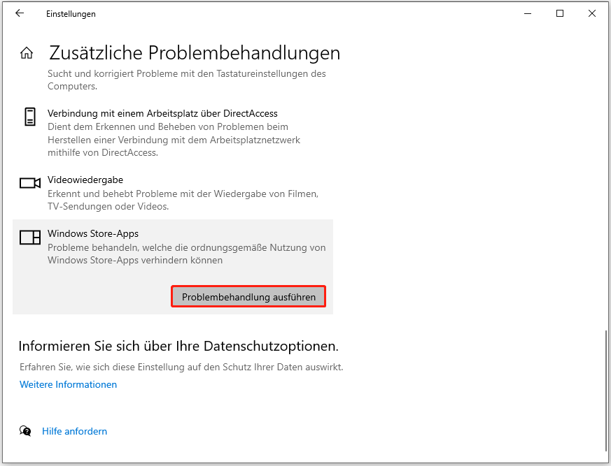 Windows-Store-Apps-Problembehandlung ausführen