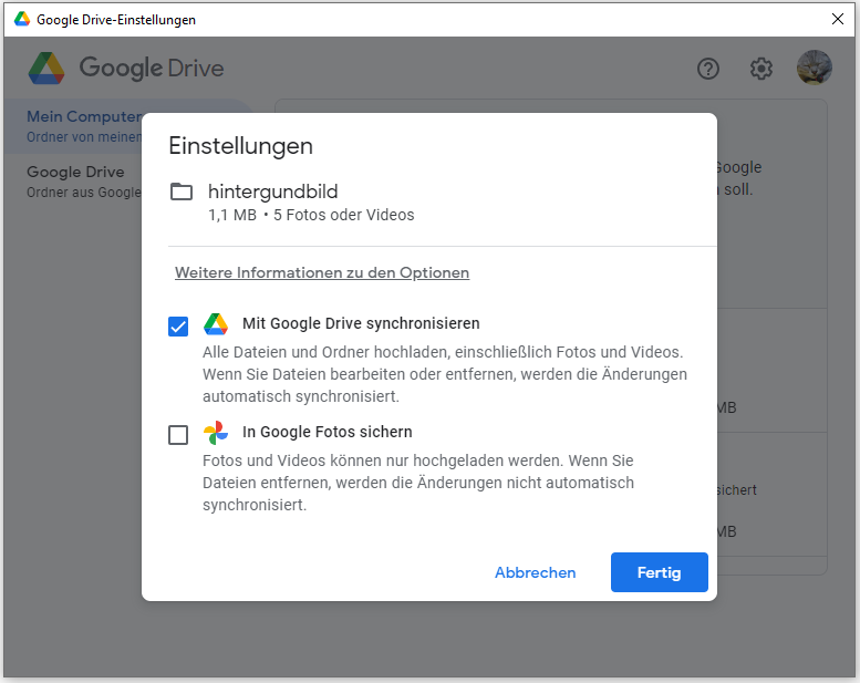 Mit Google Drive synchronisieren