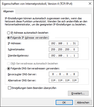 Eigenschaften von TCP/IPv4