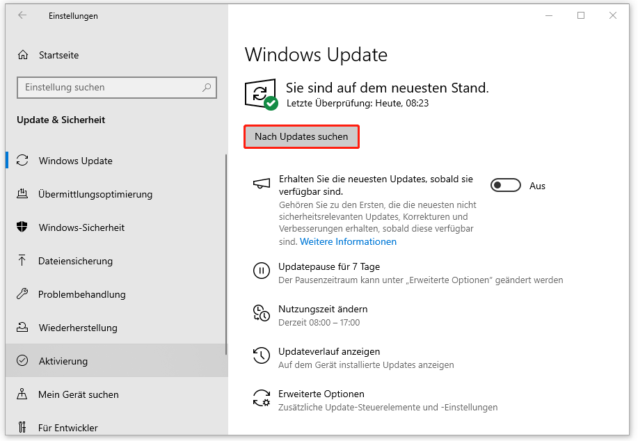 in Windows nach Updates suchen