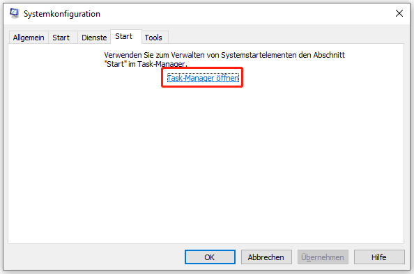 Im Fenster Systemkonfiguration Task-Manager öffnen