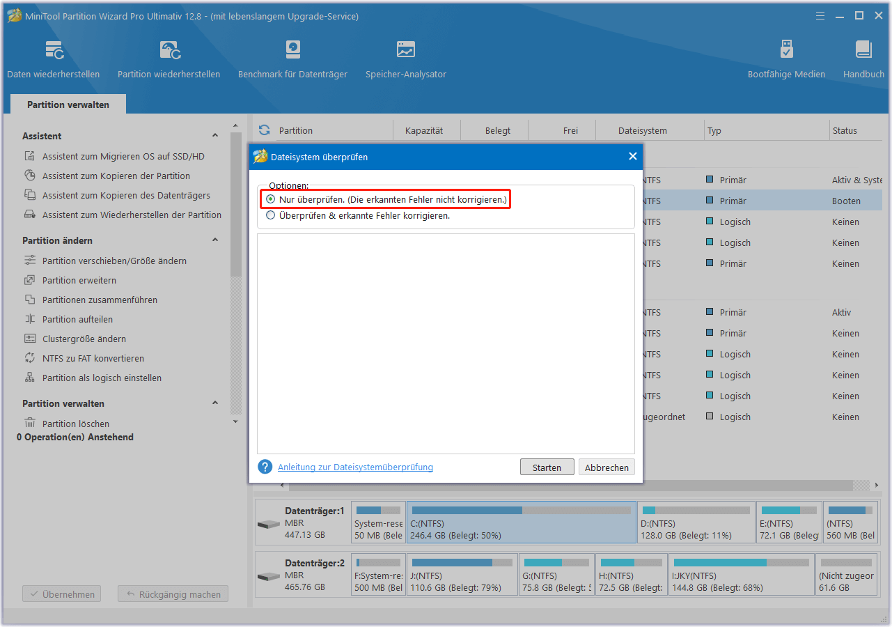 Partition Manager überprüft nur das Dateisystem