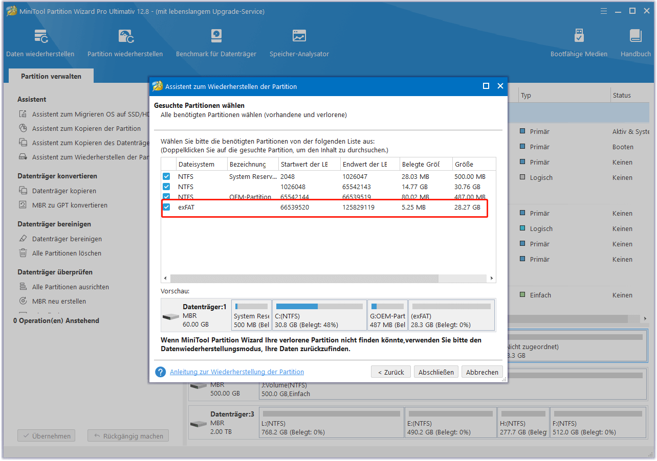 Wiederherstellung verlorener exFAT-Partitionen