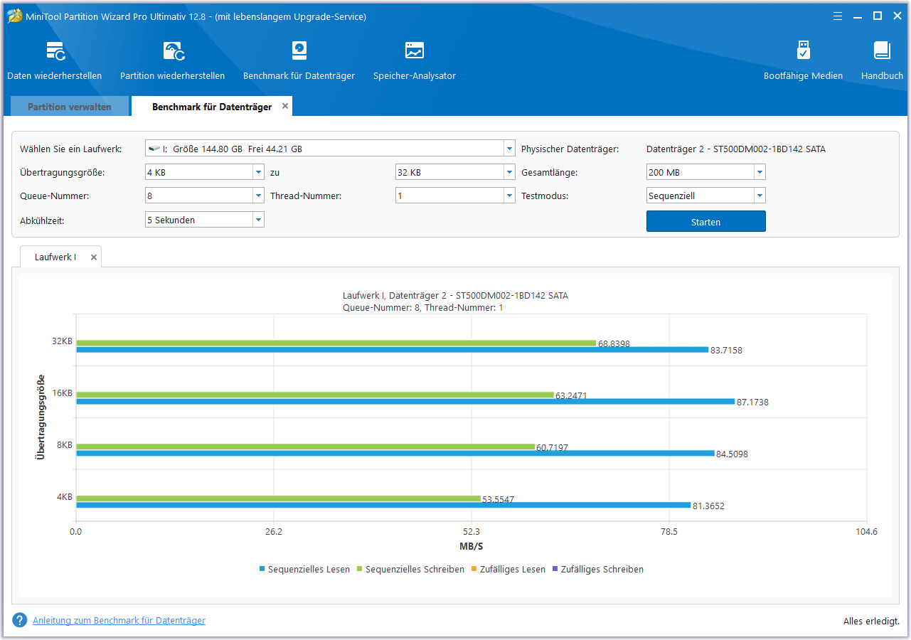 Starten Sie den Benchmark für Datenträger