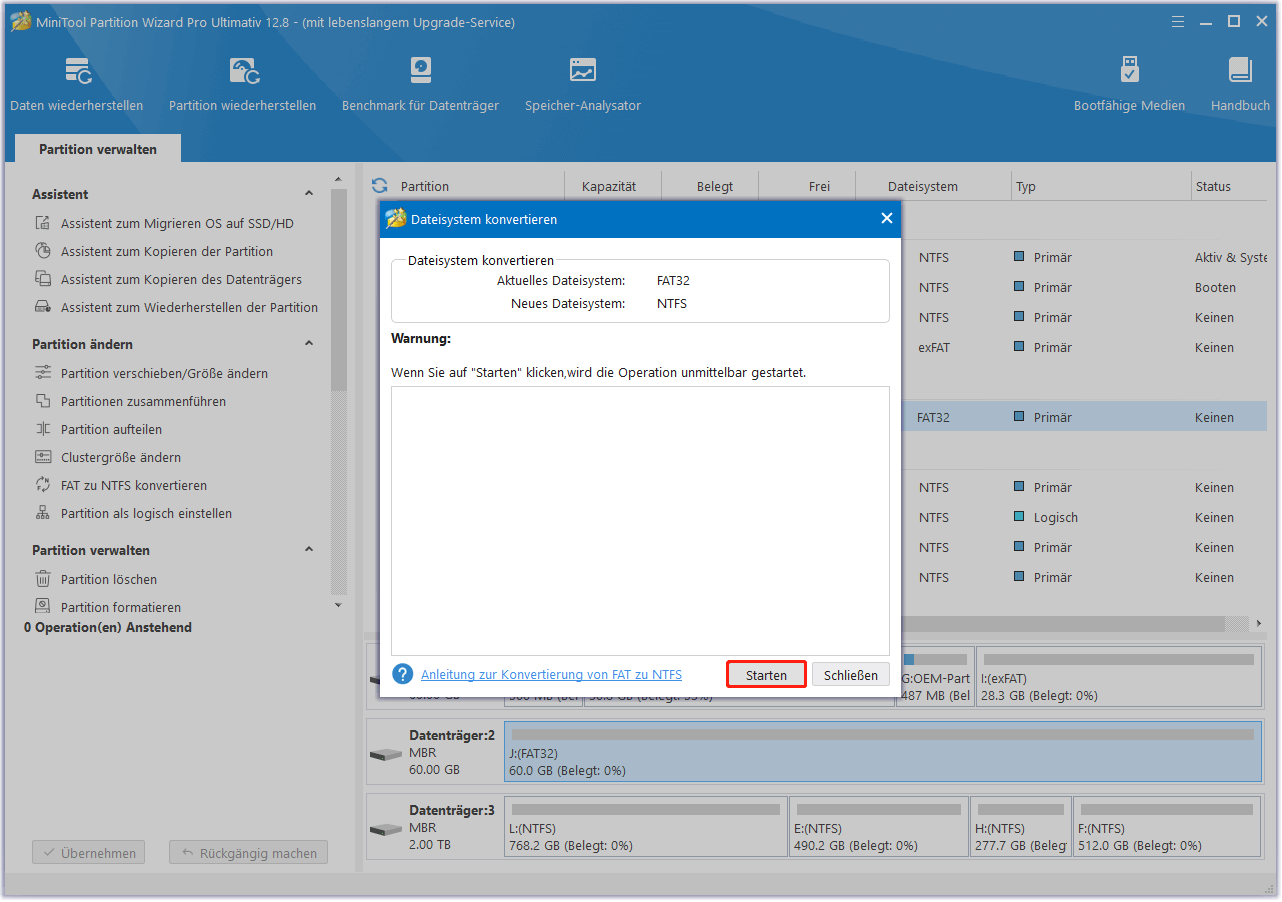 FAT32 in NTFS umwandeln mit MiniTool Partition Wizard