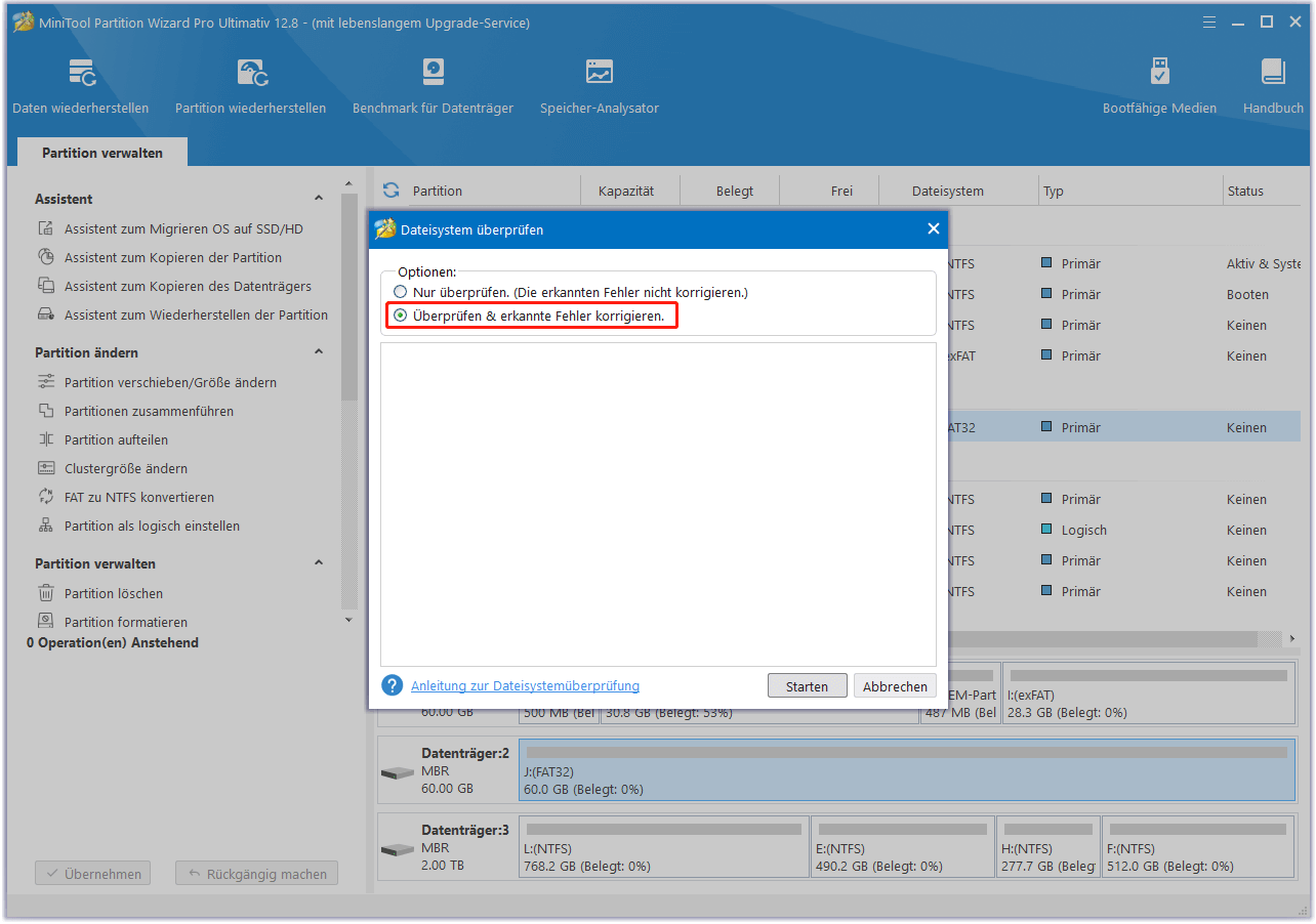 Mit MiniTool Partition Wizard Dateisystemfehler überprüfen und beheben