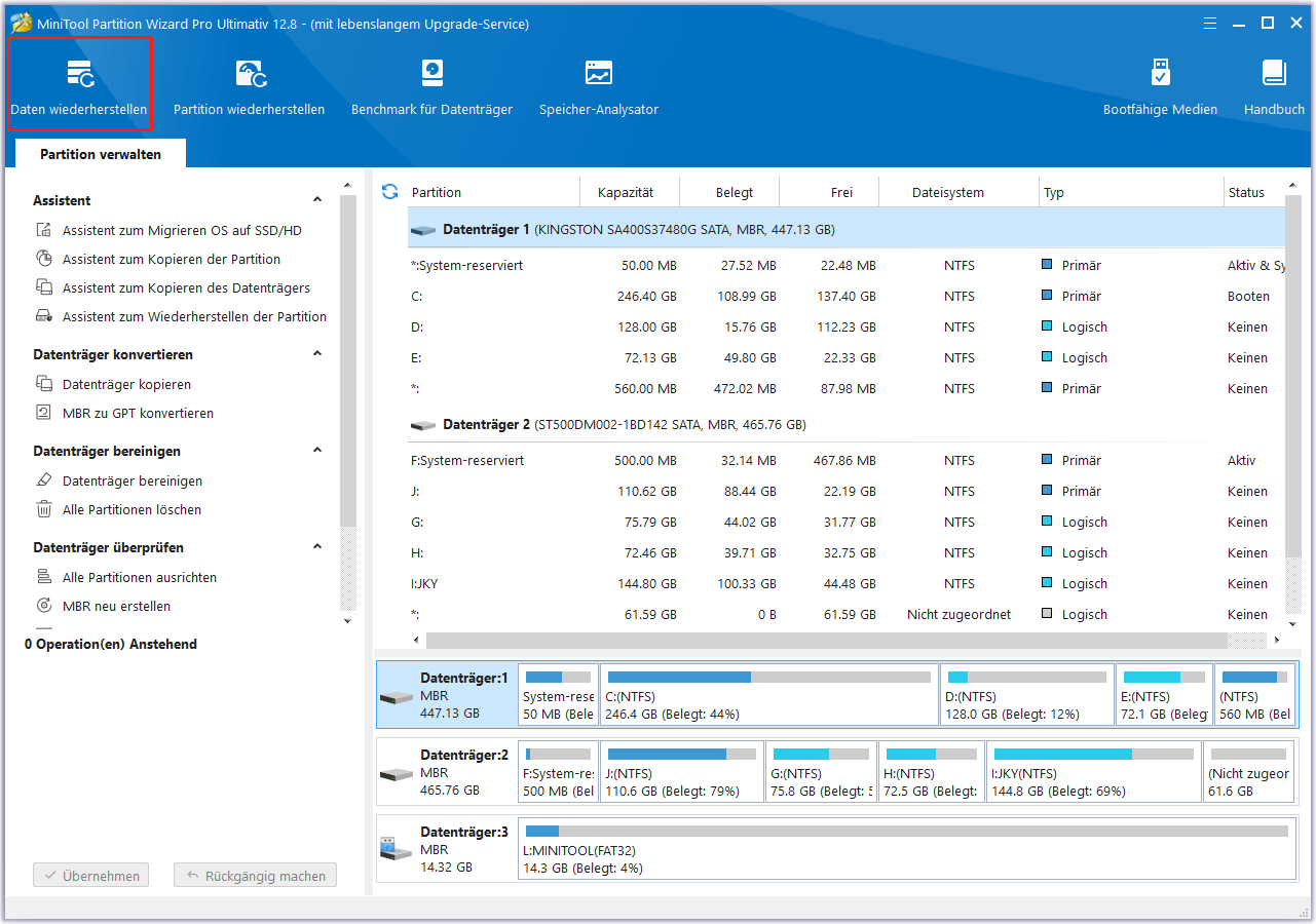 Wählen Sie Daten wiederherstellen in MiniTool Partition Wizard