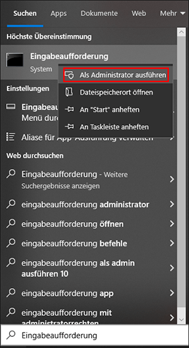 Wählen Sie die Option Als Administrator ausführen