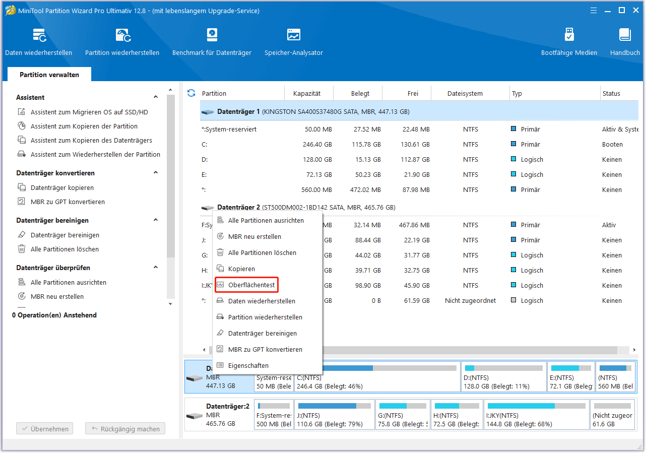 Mit MiniTool Partition Wizard Oberflächentest wählen