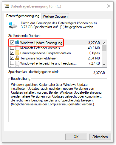 Windows-Update-Dateien in Datenträgerbereinigung löschen