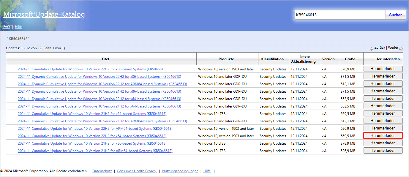 KB5046613 aus dem Microsoft Update-Katalog herunterladen