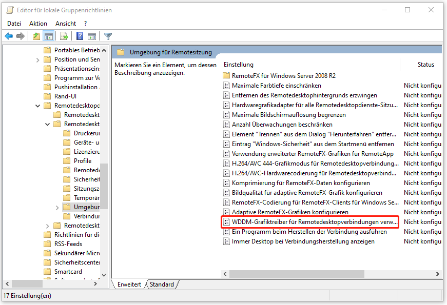 WDDM-Grafiktreiber für Remotedesktopverbindungen verwalten