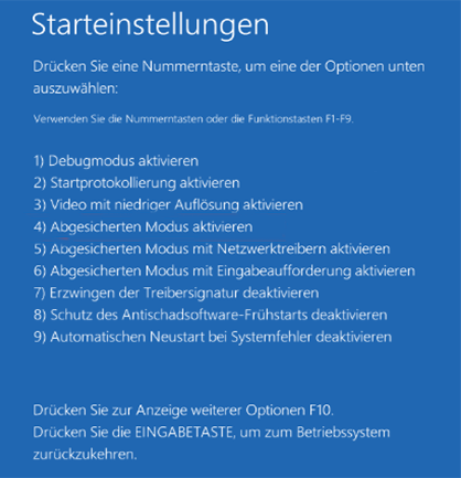 drücken Sie die entsprechende Taste, um den abgesicherten Modus mit Netzwerktreibern oder mit Eingabeaufforderung zu aktivieren