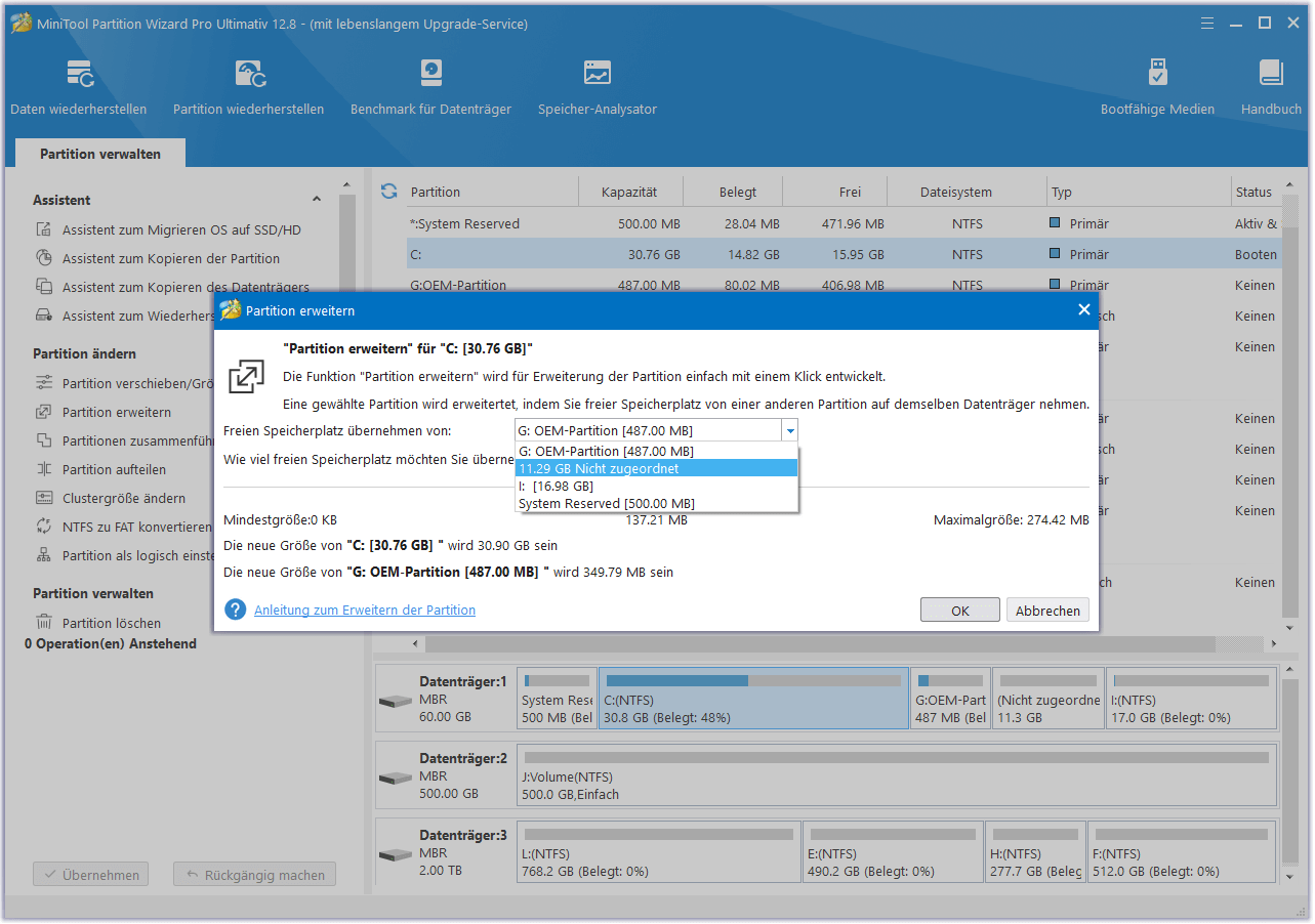 Verwenden Sie die Funktion Partition erweitern