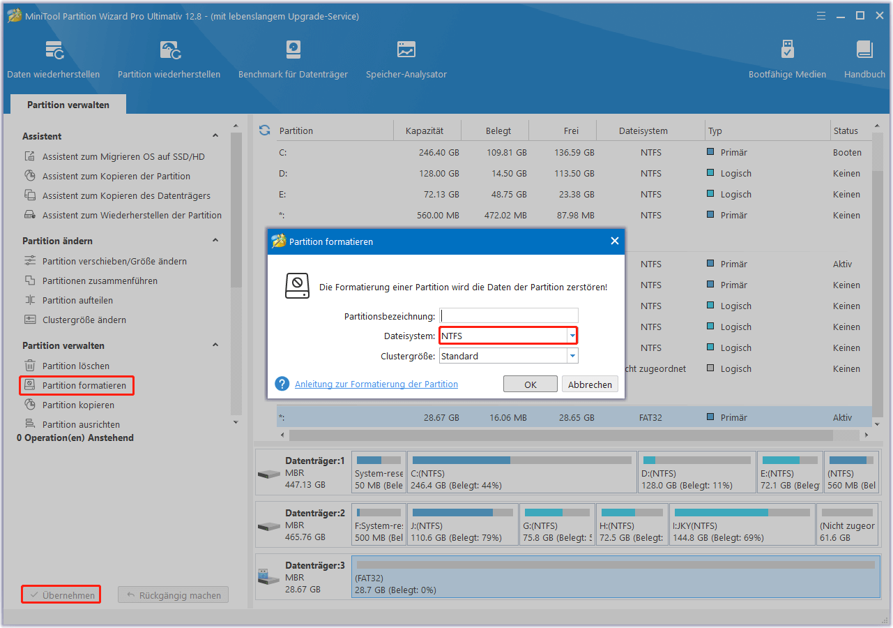 Partition formatieren mit MiniTool Partition Wizard