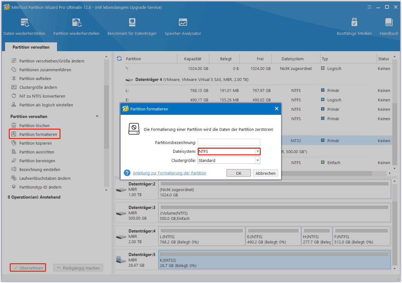 USB mit MiniTool Partition Wizard formatieren