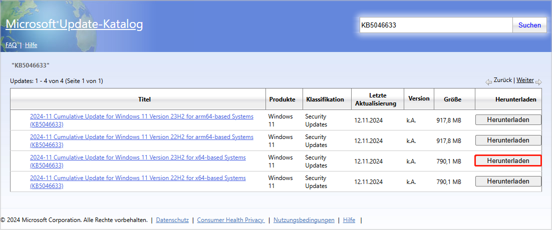 KB5046633 über den Microsoft Update-Katalog herunterladen